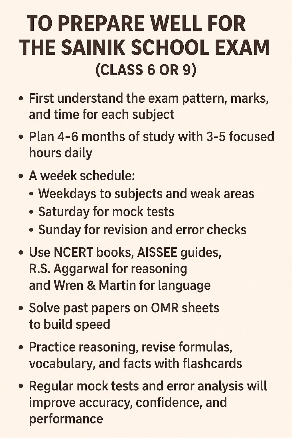 Guide to prepare well for the sainik school exam.
